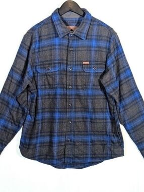 Orvis Heavyweight Flannel Shirt Jacket Shacket Men's Large- Gray & Blue Plaid